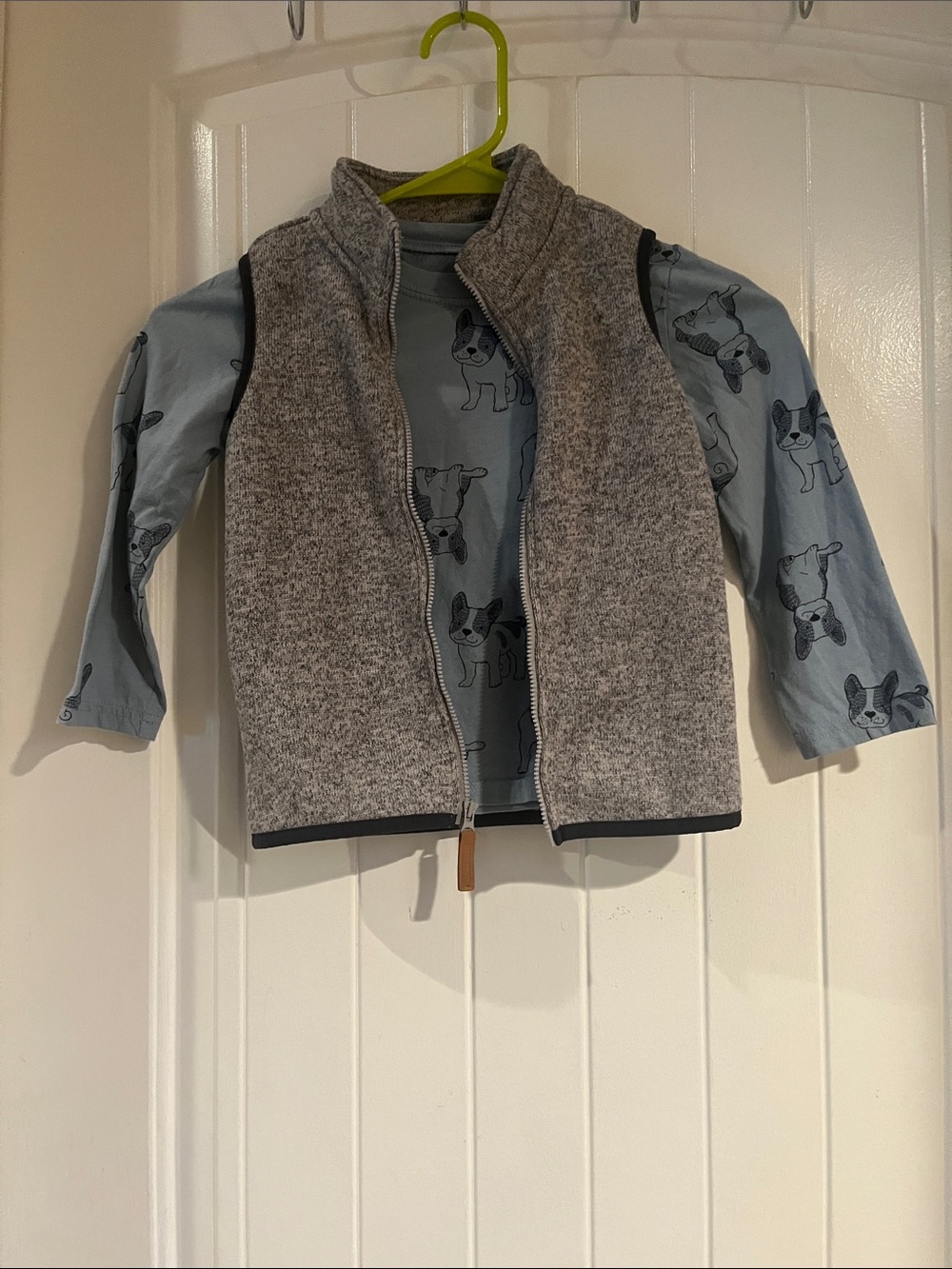 Kids Grey Fleece Vest with Blue Long-Sleeve Tee